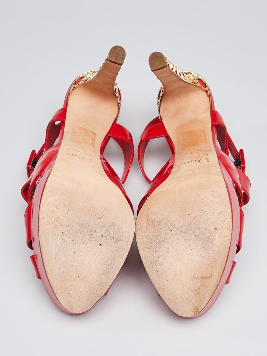 Christian Dior Red Patent Leather Cannage Heel Platform