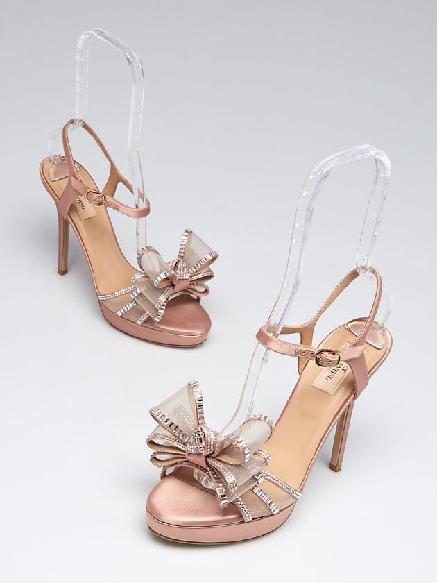 Valentino Pink Satin/Mesh Crystal Bow Sandals Size 9/39.5