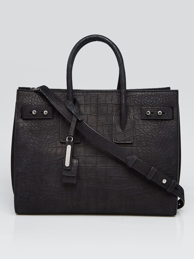Yves Saint Laurent Black Croc Embossed Nubuck Leather Sac de Jour Tote Bag