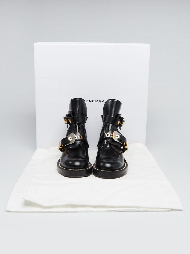 Balenciaga Black Brushed Leather Ceinture Ankle Boots Size 5.5/36