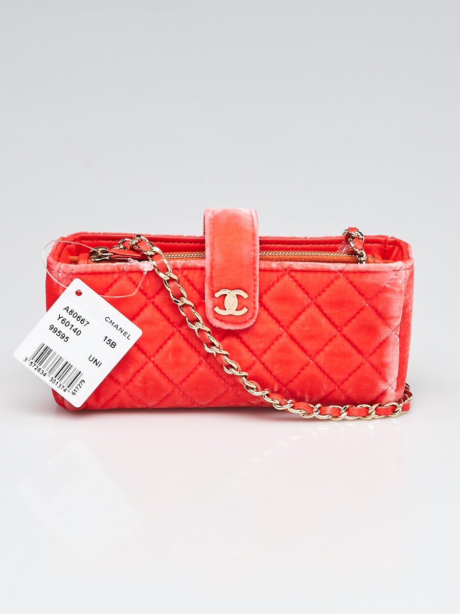 Chanel Coral Quilted Velvet Mini Phone Holder Clutch Bag w/ Chain Strap -  Yoogi's Closet