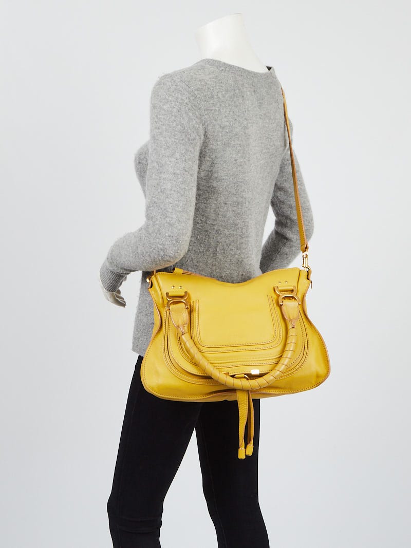Chloe Dark Yellow Grain Leather Medium Marcie Satchel Bag