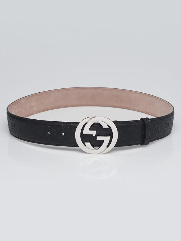 Gucci Black Guccissima Leather Belt w/ Interlocking GG Buckle Size 90/36