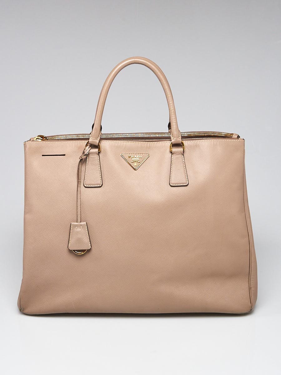 Prada Grey Saffiano Leather Double Zip Executive Tote Bag