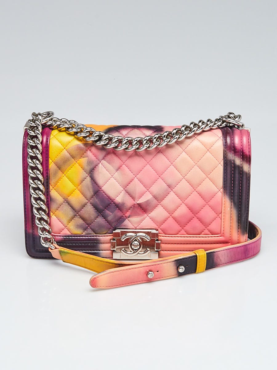 Chanel Pink Multicolor Quilted Lambskin Leather Flower Power Medium Boy Bag  - Yoogi's Closet