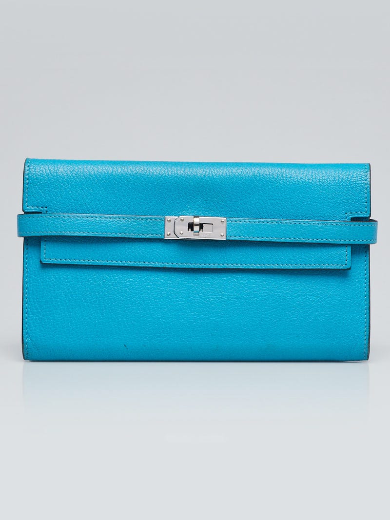 Hermes Bleu Azteque Chevre Mysore Leather Palladium Plated Kelly