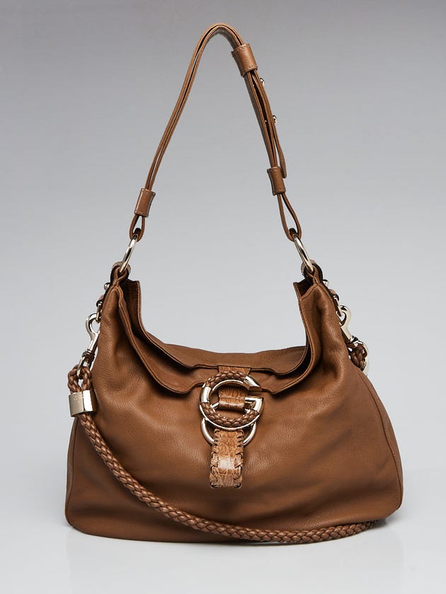 Gucci Brown Pebbled Leather Wave Large Hobo Bag 