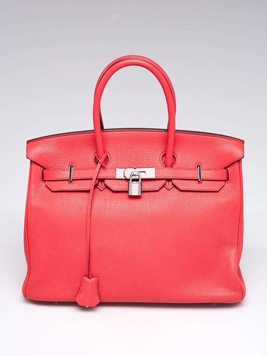 Hermes 35cm Rose Jaipur Clemence Leather Palladium Plated Birkin