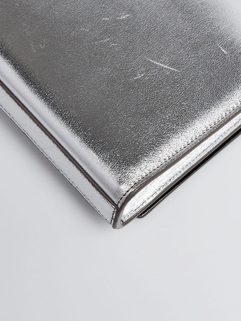 Yves Saint Laurent Metallic Silver Leather Cassandre Clutch Bag