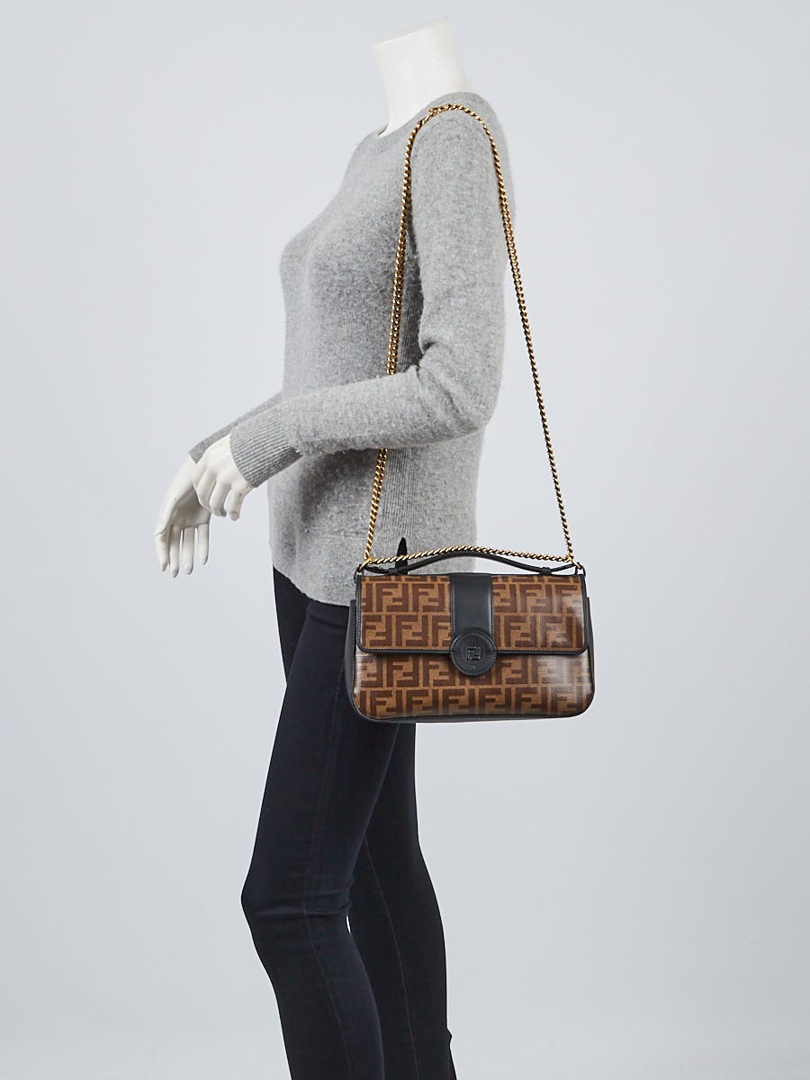 Fendi Black/Brown Coated Canvas and Leather Double F