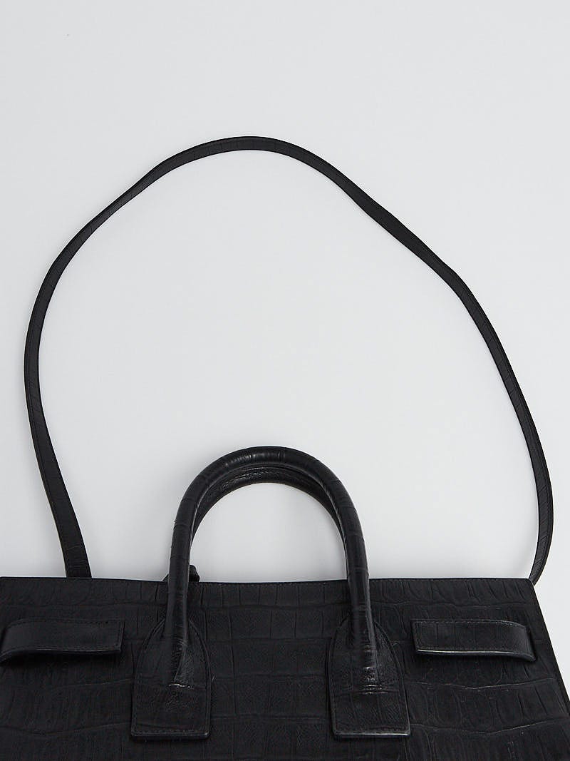 Yves Saint Laurent Black Croc Embossed Leather Small Sac de Jour Tote Bag -  Yoogi's Closet