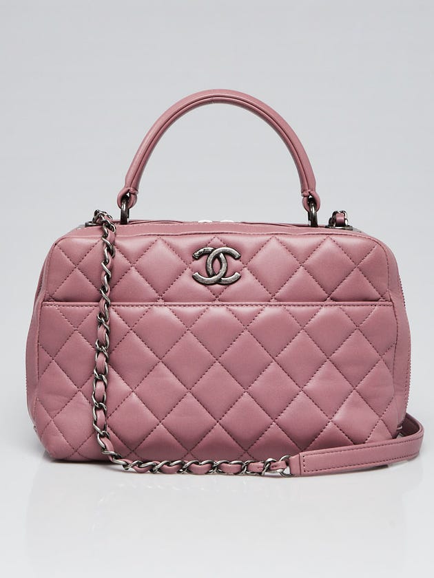 Chanel Purple Quilted Lambskin Leather Trendy CC Bowling Bag