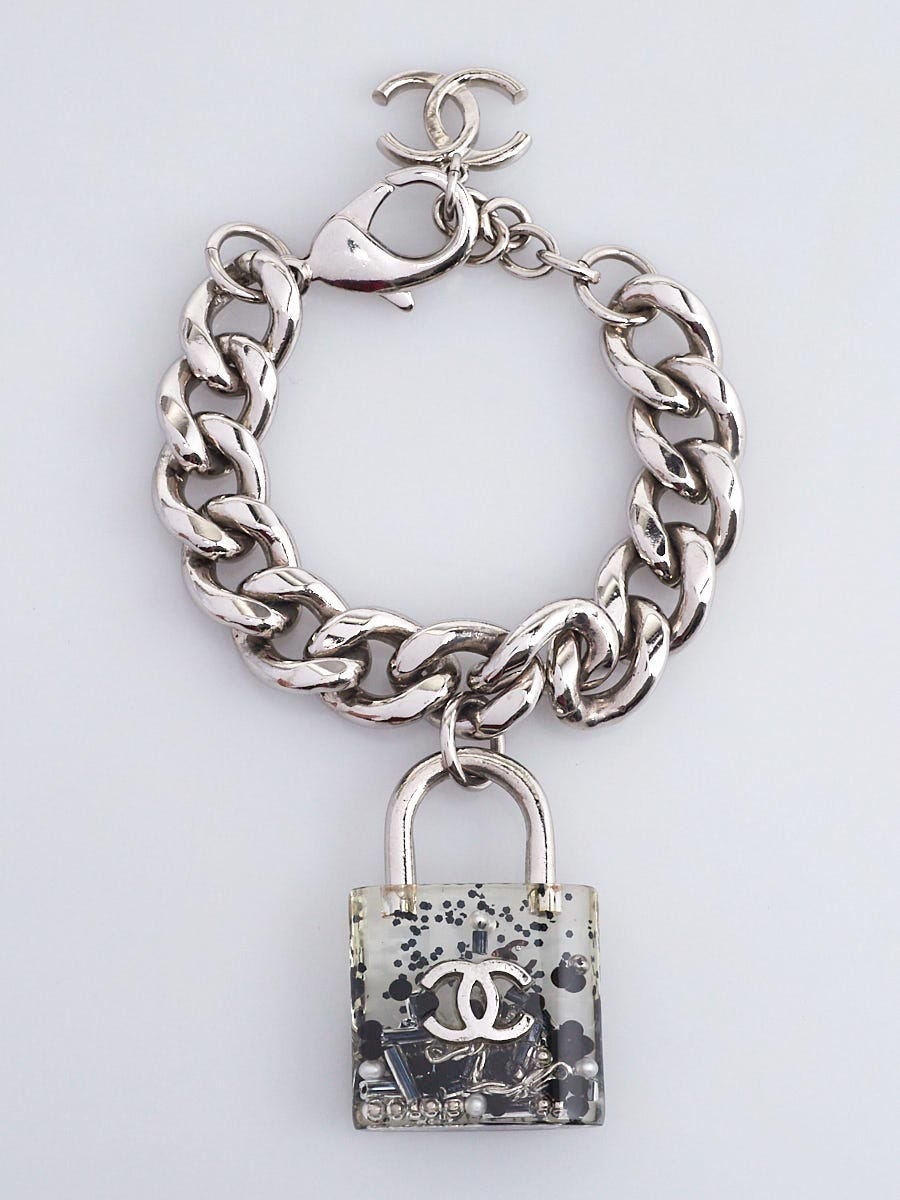 Chanel Black and Silvertone Padlock Keychain or Necklace Pendant/Purse Charm