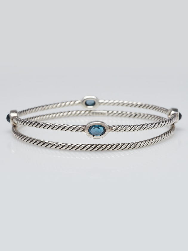 David Yurman Sterling Silver Blue Topaz Cable Classics Bracelet Set