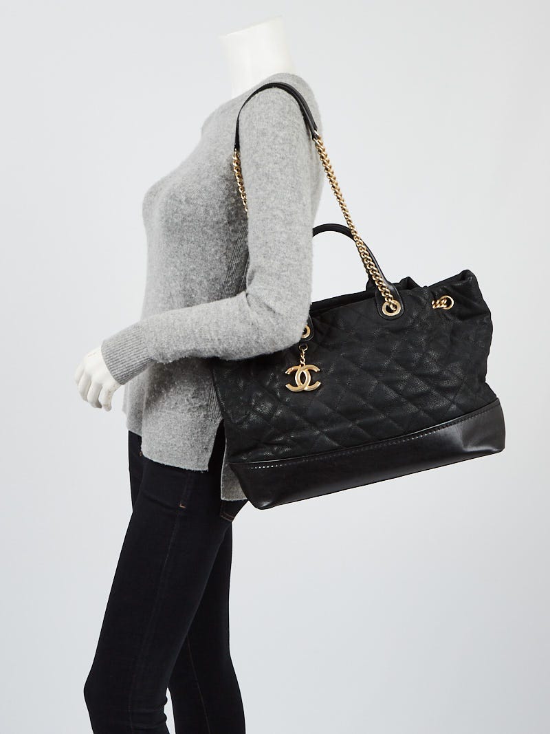 Chanel Black Iridescent Caviar Quilted Globe Trotter Shopping Tote