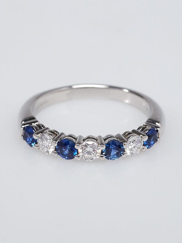 Tiffany & Co. Platinum Diamond and Blue Sapphire Embrace Band Ring Size 5