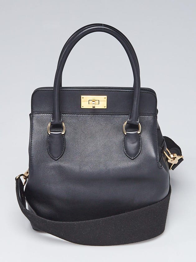 Hermes 20cm Black Swift Leather Gold Plated Toolbox Bag