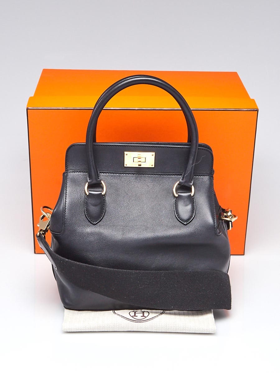 Hermes 20cm Black Swift Leather Gold Plated Toolbox Bag | Yoogi's