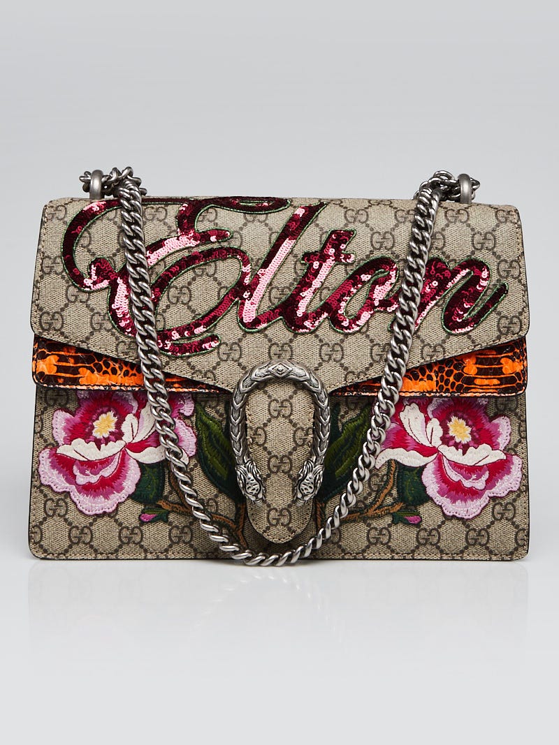 Gucci Beige GG Supreme Canvas/Snakeskin Embroidered Elton