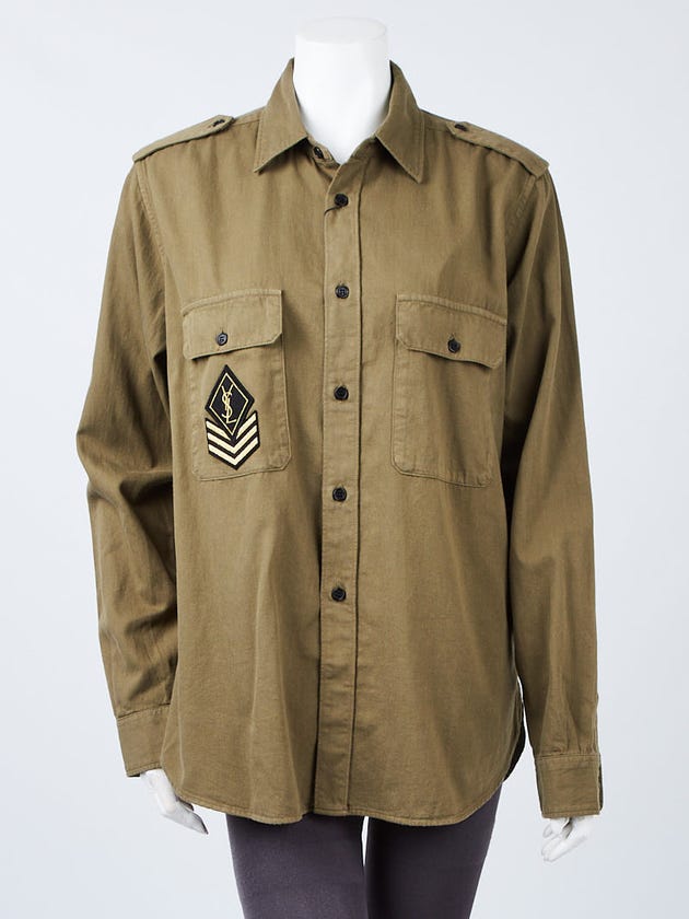 Yves Saint Laurent Green Cotton Oversized Button Up Patch Shirt Size S