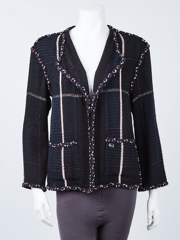 Chanel Navy Blue and Pink Cotton/Wool Tweed Open Jacket Size 8/40