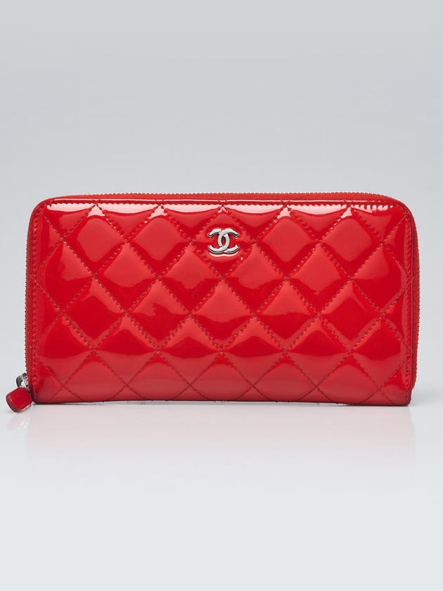 Chanel Orange Quilted Patent Leather L-Gusset Zip Wallet
