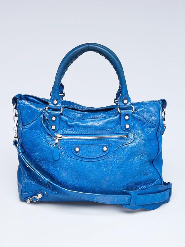 Balenciaga Bleu de France Lambskin Leather Velo Bag