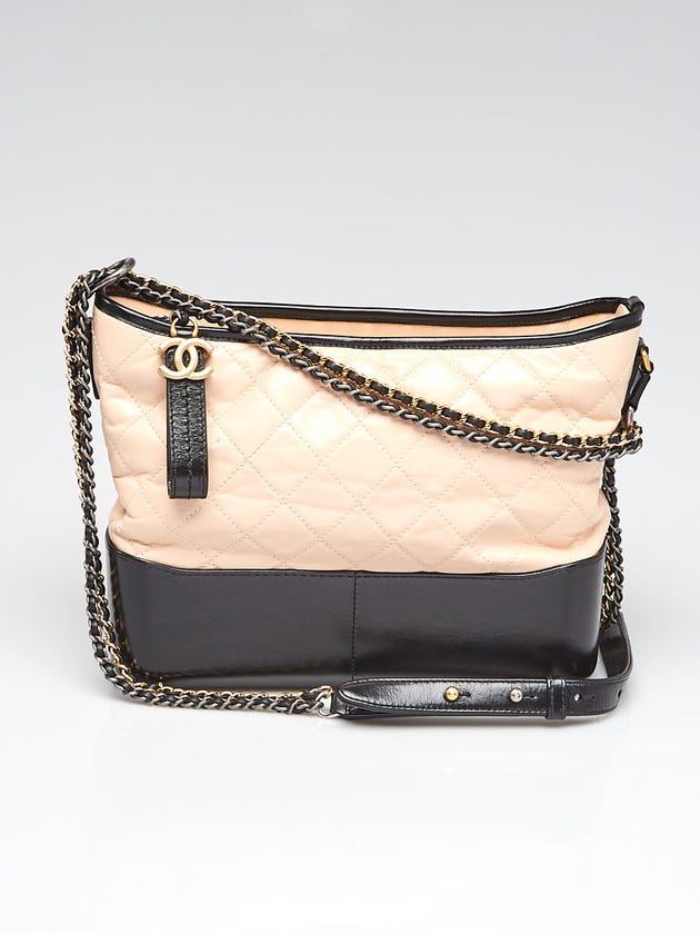 Chanel Black/Beige Quilted Leather Gabrielle Medium Hobo Bag