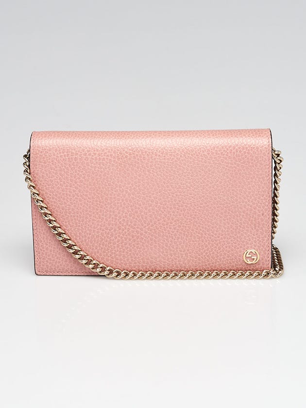 Gucci Pink Pebbled Leather Betty Shanghai Wallet-on-Chain Clutch Bag