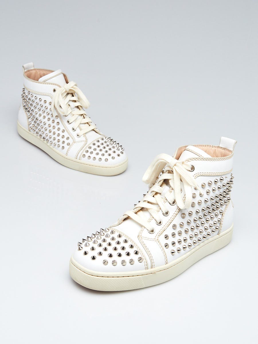 Christian Louboutin White Leather Louis Spikes High Top Sneakers Size 39.5 Christian  Louboutin