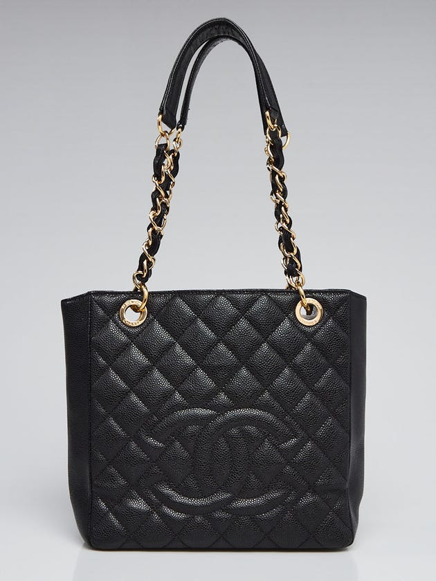 Chanel Black Quilted Caviar Leather Petite Shopping Tote Bag