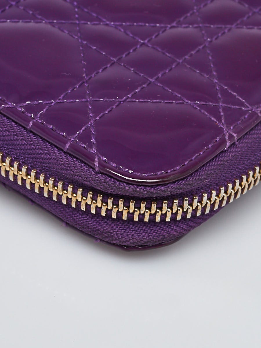 Christian Dior Purple Cannage Quilted Patent Leather Zippy