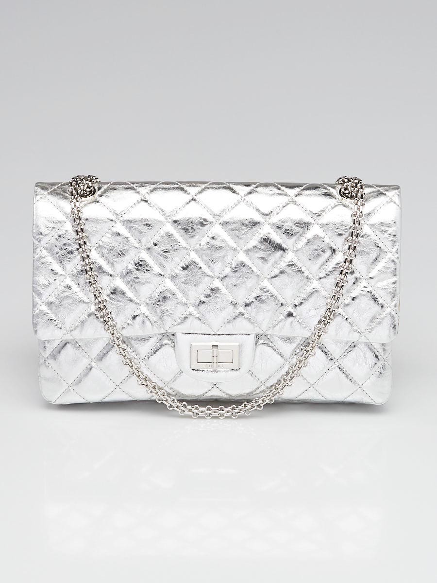 Chanel Silver 2.55 Reissue Quilted Classic Lambskin Leather 227 Jumbo Flap  Bag - Yoogi's Closet