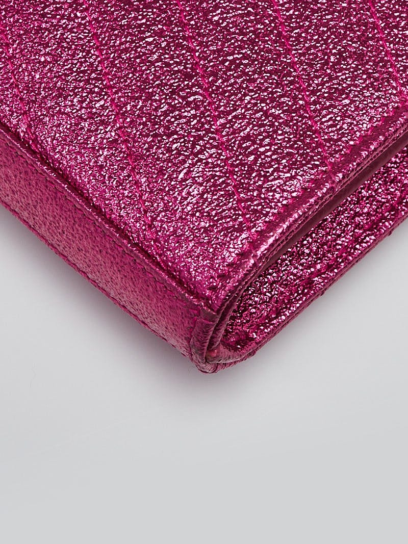 Yves Saint Laurent Metallic Pink Chevron Quilted Grained