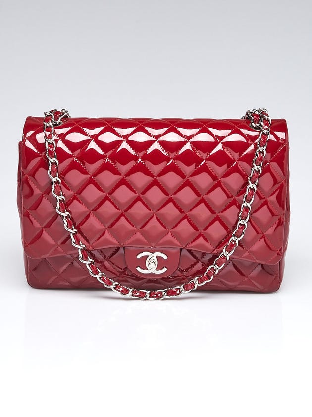 Chanel Red Quilted Patent Leather Classic Maxi Double Flap Bag