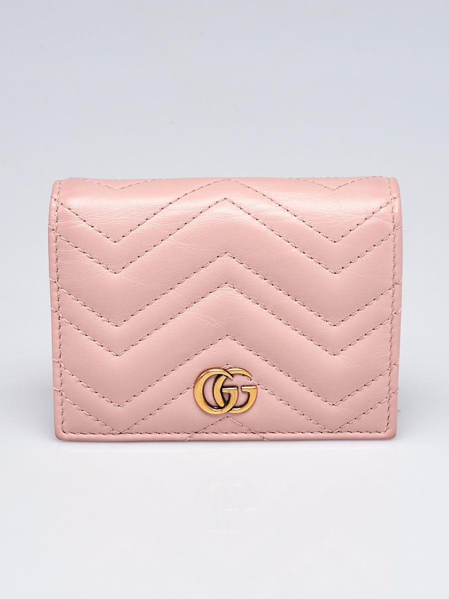 GUCCI GG Marmont Card Case Wallet On Chain Pink
