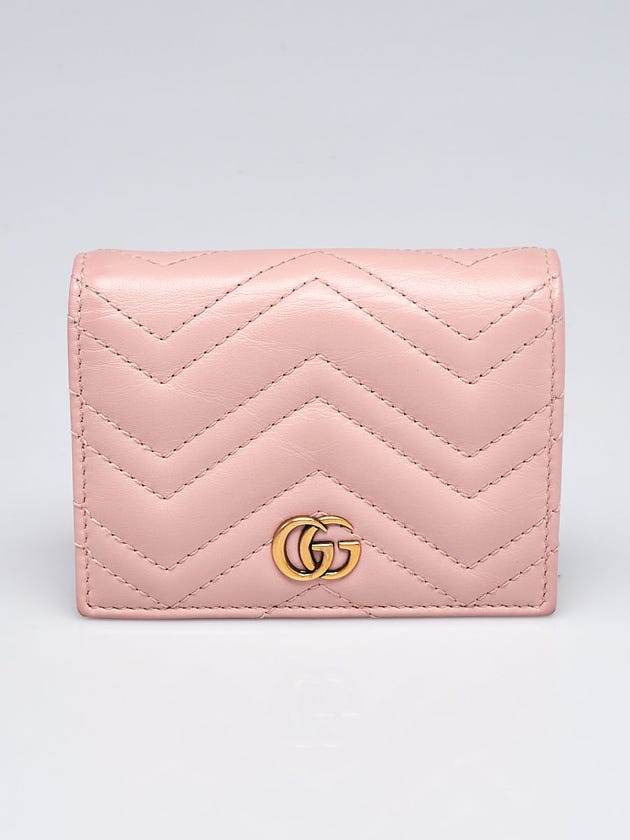 Gucci Pink Quilted Leather GG Marmont Card Case