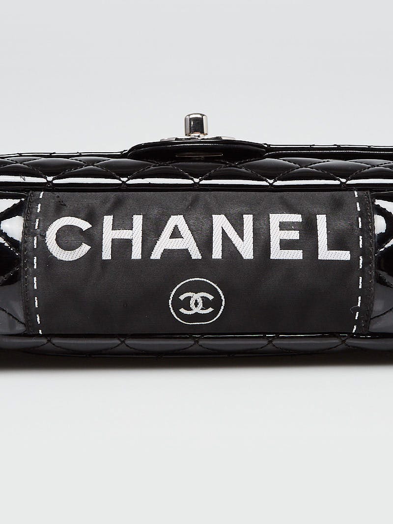 Chanel Black Quilted Patent Leather Secret Label Medium Flap Bag