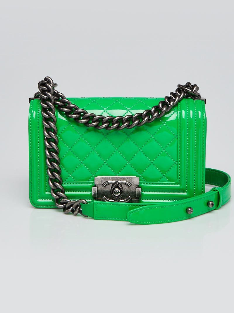 Chanel Green Quilted Patent Leather Small Boy Bag - Yoogi's Closet