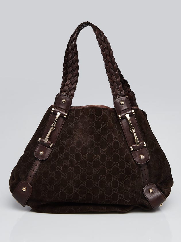 Gucci Brown GG Embossed Suede and  Leather Pelham Shoulder Bag