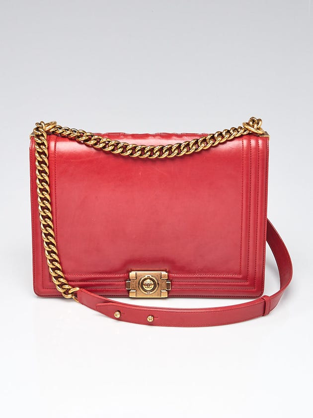 Chanel Red Smooth Calfskin Leather Large Boy Bag