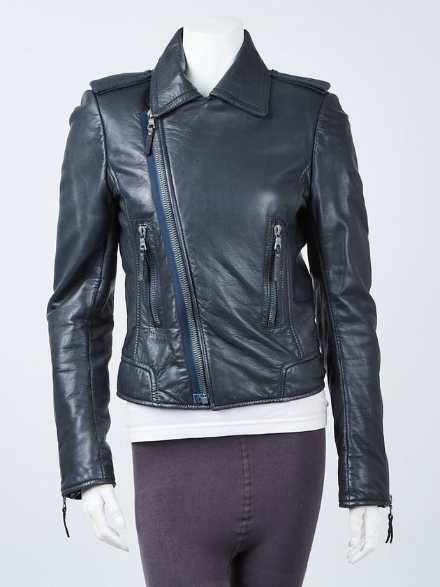 Balenciaga Dark Grey Lambskin Leather Classic Biker Jacket Size 10/42