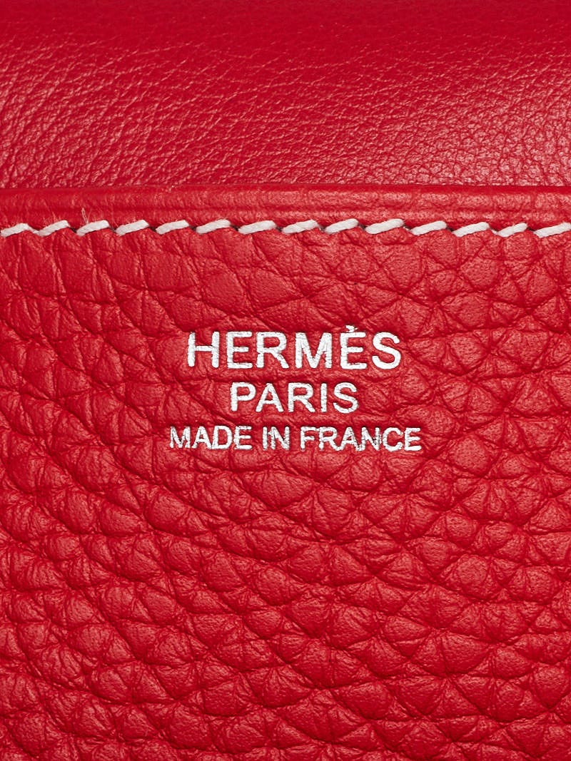 Hermes 31cm Rouge Tomate Clemence Leather Palladium Plated Halzan