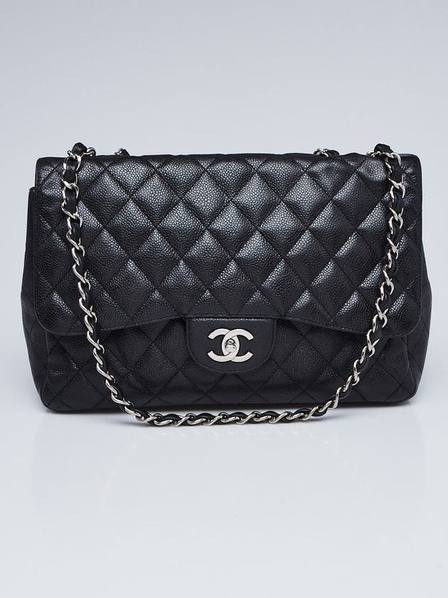 Chanel Black Quilted Caviar Leather Classic Single Jumbo Flap Bag