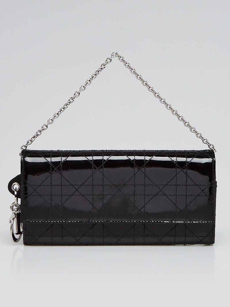 Christian Dior Black Cannage Quilted Patent Leather Lady Dior Wallet on Chain  Bag - Yoogi's Closet