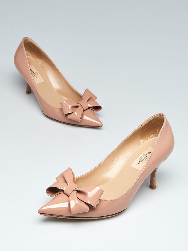 Valentino Nude Patent Leather Bow Heels Size 4.5/35