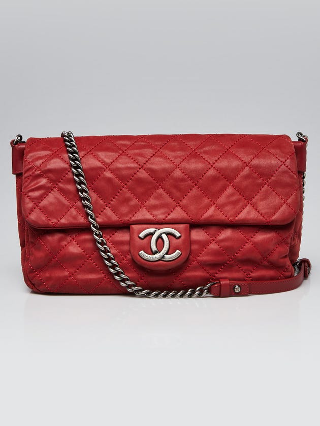 Chanel Red Iridescent Calfskin Leather Chain Large Crossbody Bag