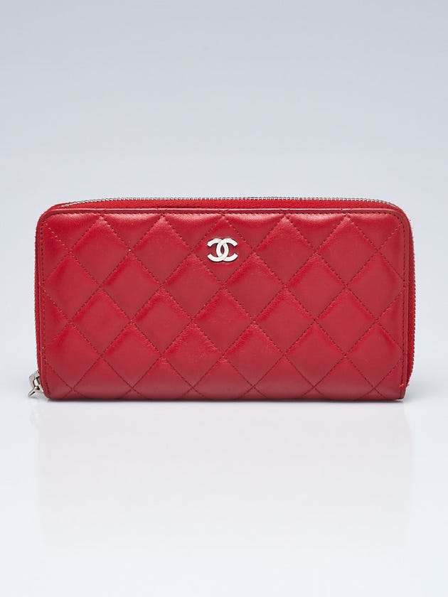 Chanel Red Quilted Lambskin Leather L Gusset Zip Wallet