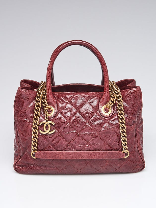 Chanel Bordeaux Quilted Glazed Caviar Leather Shiva Tote Bag