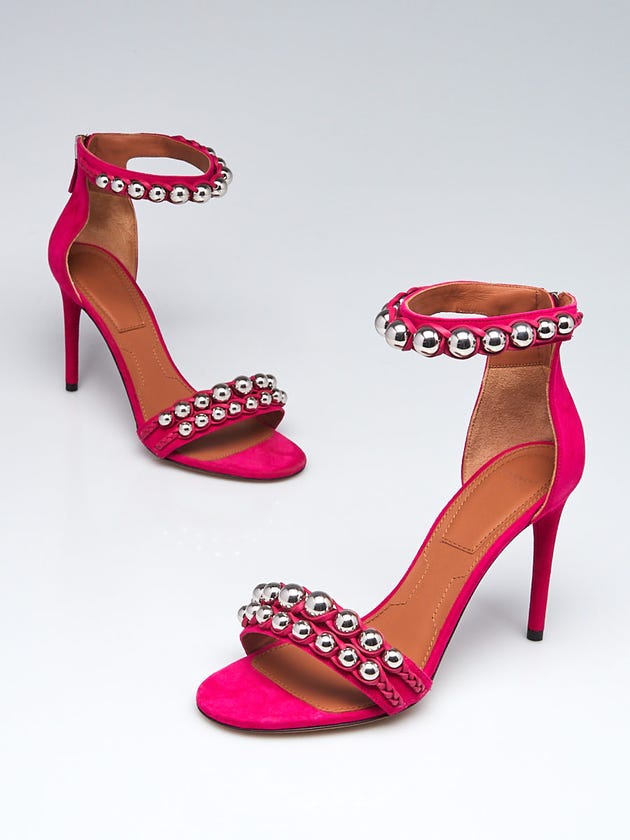 Givenchy Fuchsia Suede Studded Open Toe Ankle-Wrap Sandals Size 8/38.5